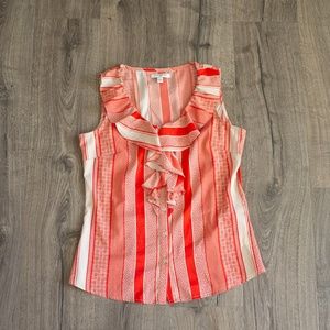 Banana Republic red cream pattern tank M ruffle